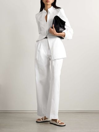 Pleated Cotton Wide-Leg Pants