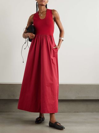 Ribbed-Knit and Poplin Maxi Dress