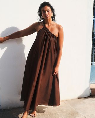 One-Shoulder Beach Dress in Cotton Voile