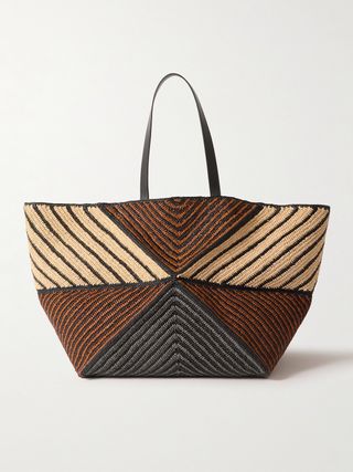 + Paula's Ibiza Puzzle Fold Xl Leather-Trimmed Raffia Tote Bag