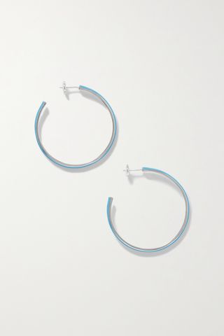 Large Silver and Enamel Hoop Earrings