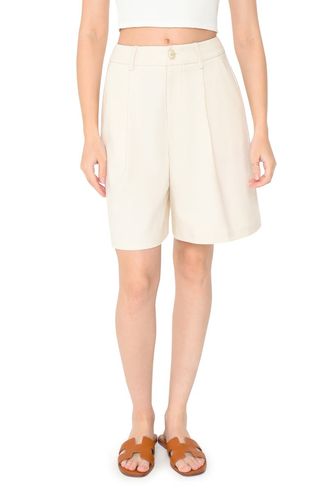 White Pleated Long Shorts