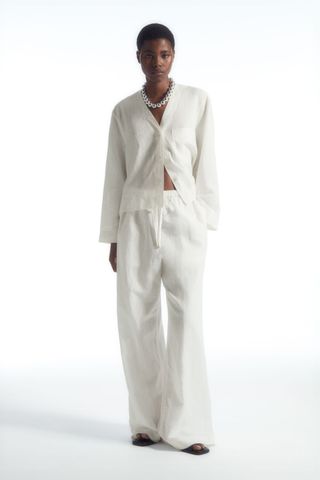 Wide-Leg Linen Drawstring Trousers