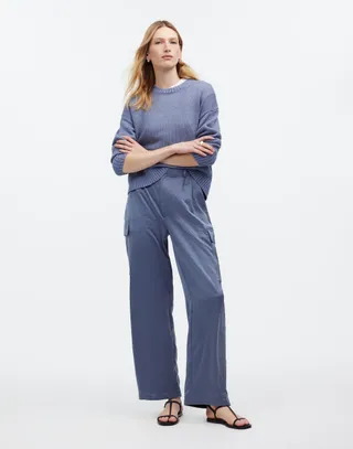 High-Rise Straight Cargo Trousers in Satin