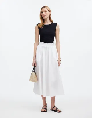 Pull-On Paperbag Midi Skirt