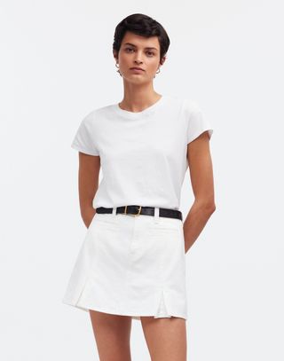 Denim Pleated Mini Skirt in Tile White