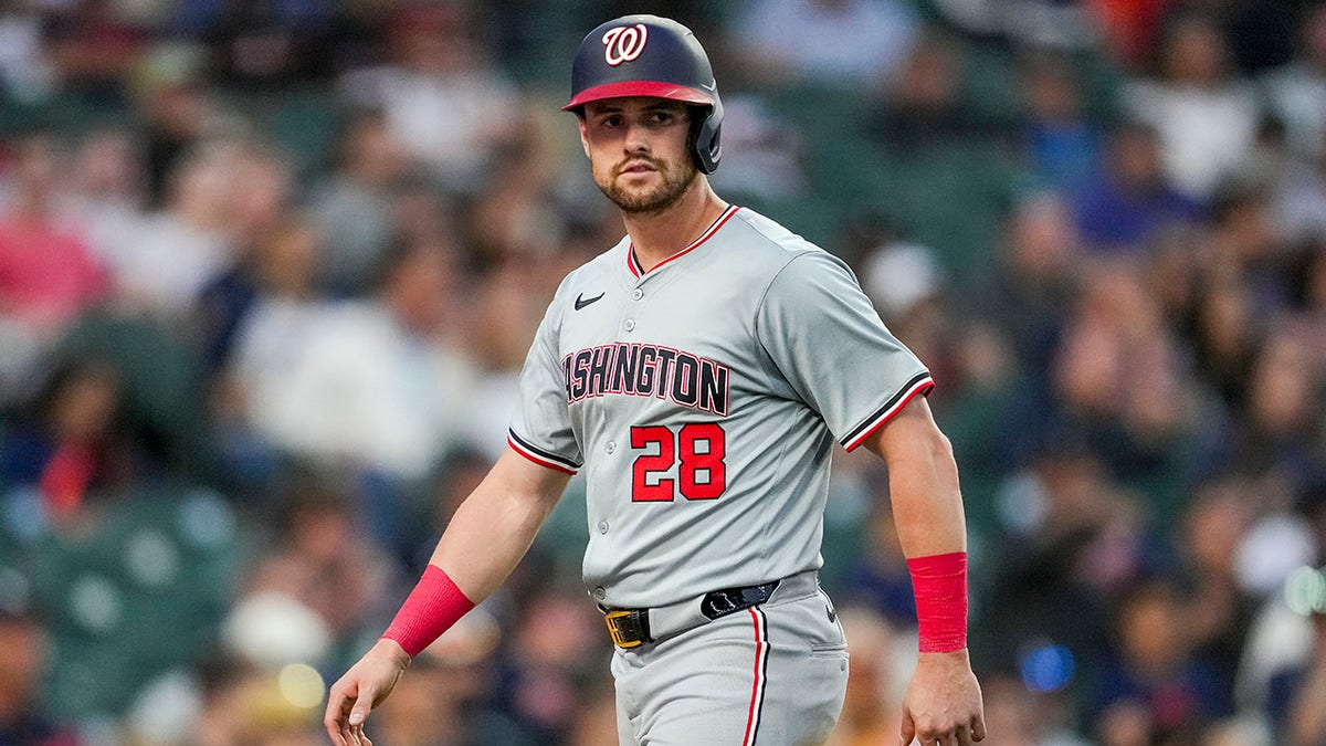 Lane Thomas looks on during an MLB game