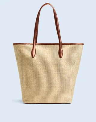 The Leather-Trimmed Straw Tote