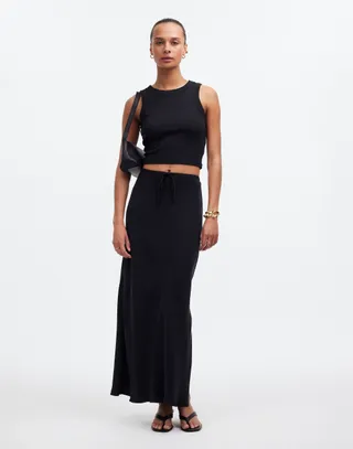 Tie-Waist Maxi Slip Skirt in Cupro Blend