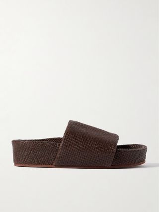 Woven Leather Platform Slides