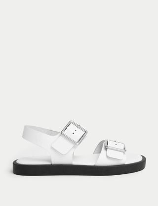 Leather Buckle Ankle Strap Flatform Sandals