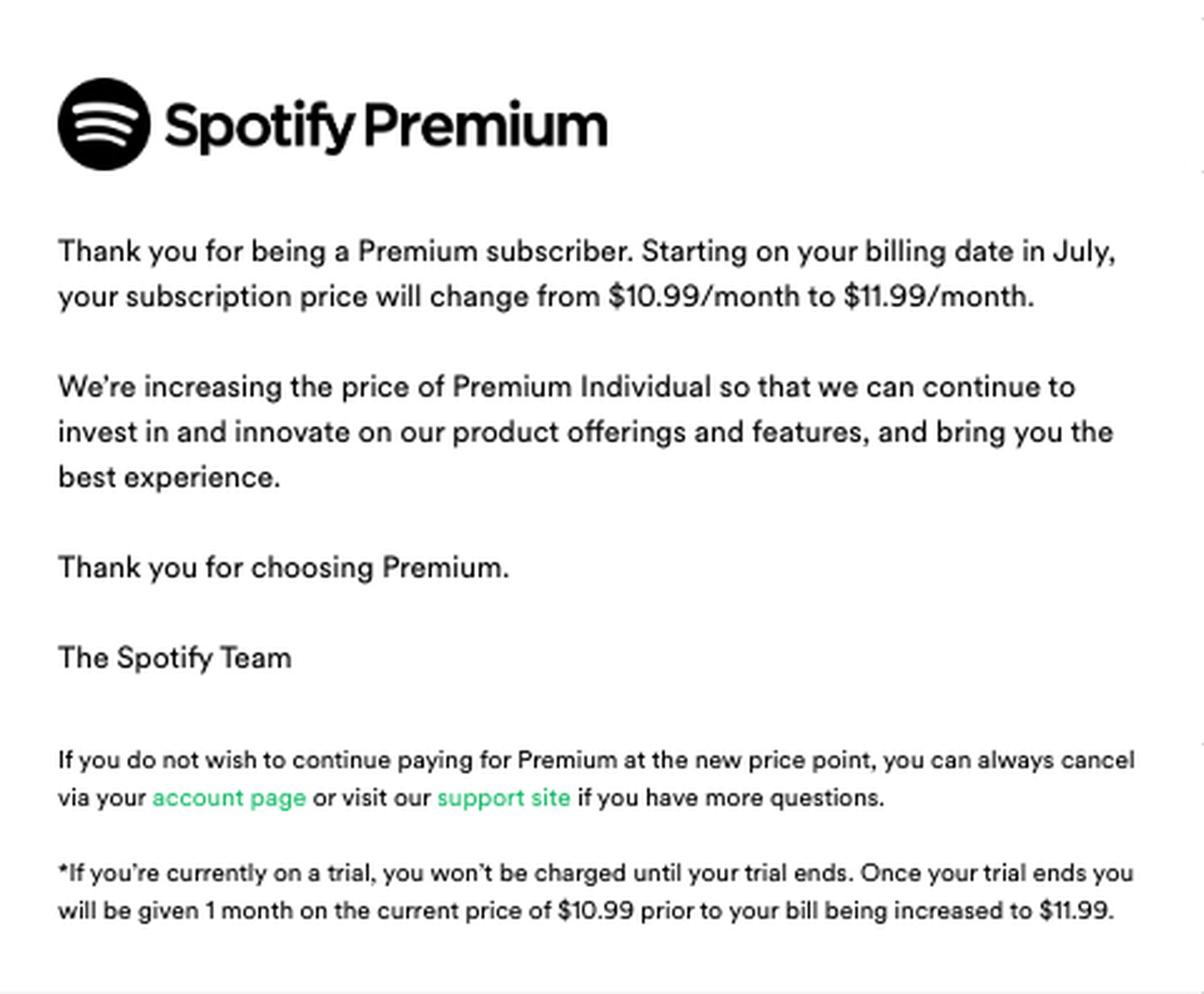 Spotify’s email notification.