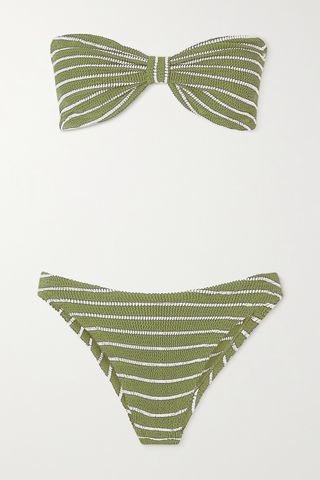 Jean Twist-Front Striped Metallic Seersucker Bandeau Bikini