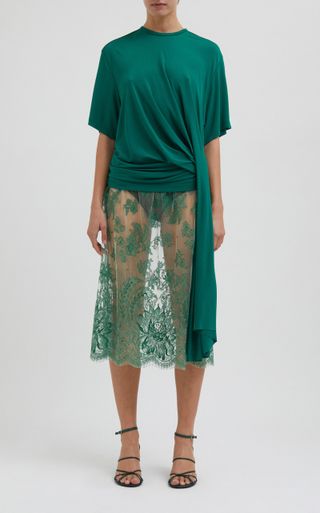 Arboreal Sheer Stretch-Cotton Lace Midi Skirt