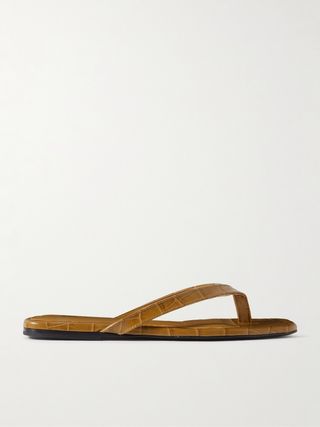 Croc-Effect Leather Flip Flops