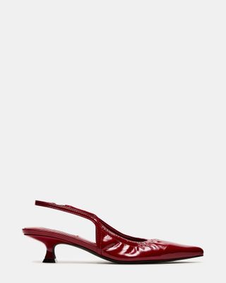 Red Ruched Slingback Kitten Heels