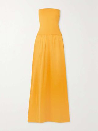 strapless yellow maxi dress