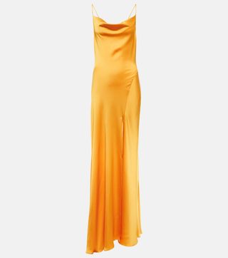 yellow satin sleeveless maxi dress