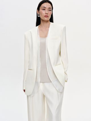 Lapelless Sheer Blazer, Cream