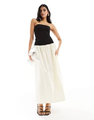 4th & Reckless Bandeau Contrast Dropped Waist Maxi Dress in Black and Cream