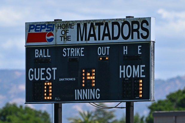 The scoreboard reads 1-0 after Granada defeated De La Salle in 14 inning during their NCS Div. 1 Championship game at Granada High School in Livermore, Calif., on Saturday, May 25, 2024. The game was started yesterday in Danville but suspended for darkness at the end of 10th inning with the score tied 0-0. Granada defeated De La Salle 1-0 with a walk-off single in the 14th inning hit by Granada's A.J. Martinez (24). (Jose Carlos Fajardo/Bay Area News Group)