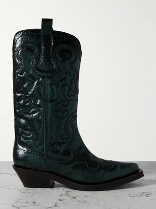 Embroidered Metallic Recycled Faux Leather Cowboy Boots