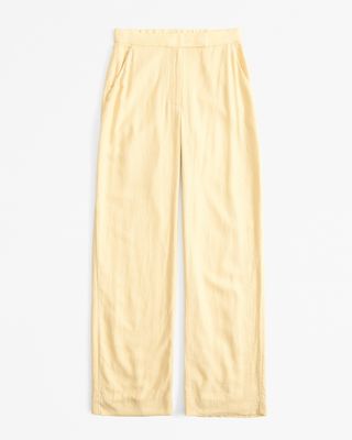 Linen-Blend Tailored Straight Pant