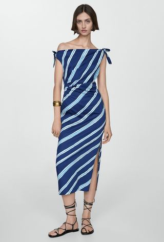 Mango, Striped Dress Bare Shoulders