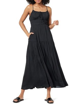 The Drop Women's Tavia Tie-Front Tiered Maxi Dress, Black, S