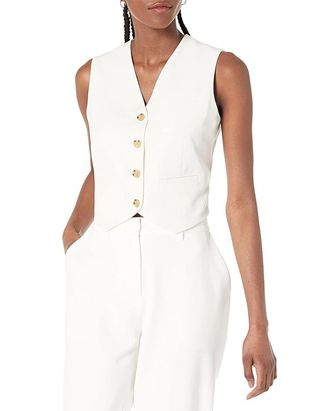 The Drop Women's Sadie Cropped Slim Vest, Ivory, L