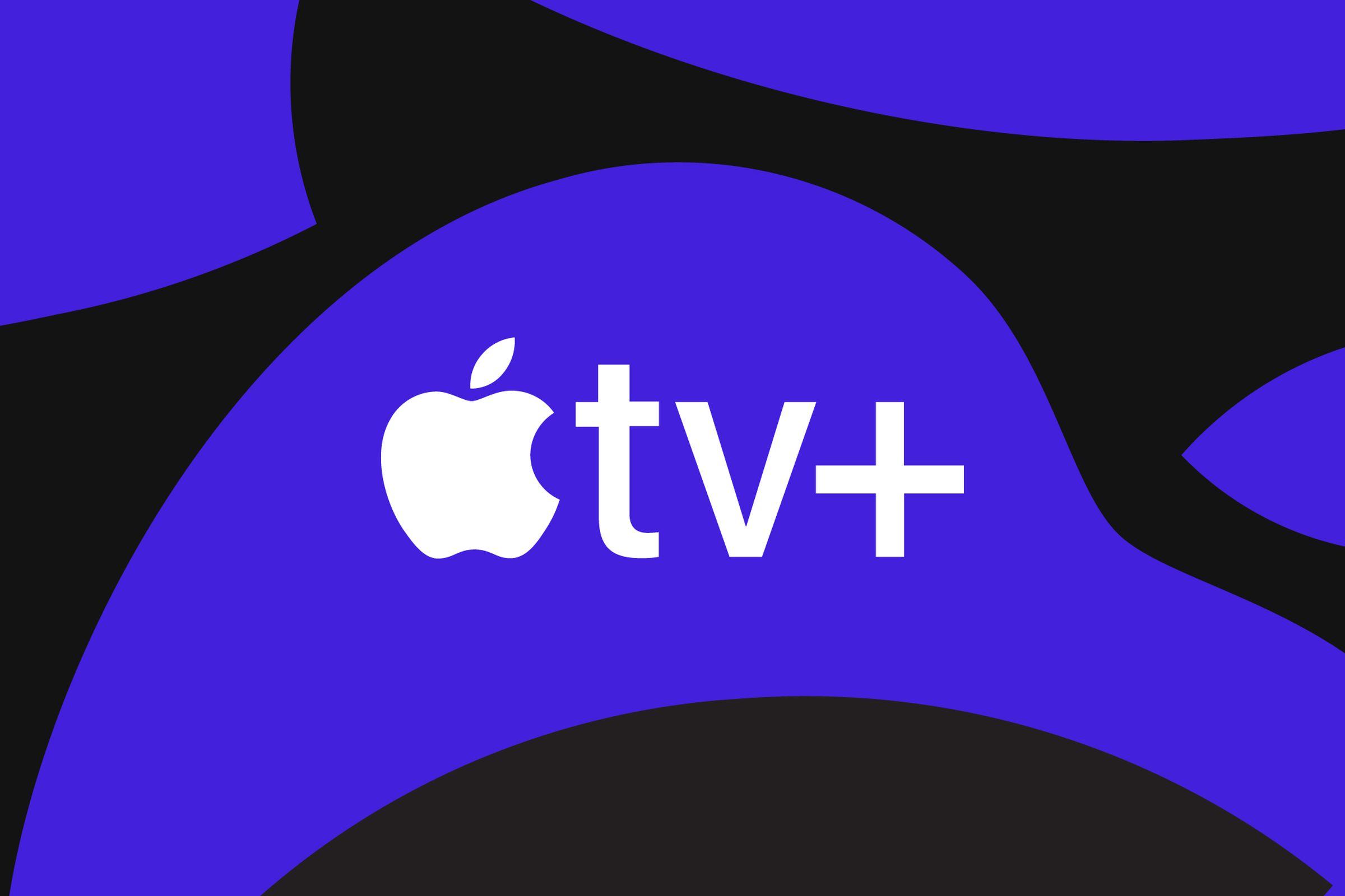 An image showing the Apple TV Plus logo on a black and purple background