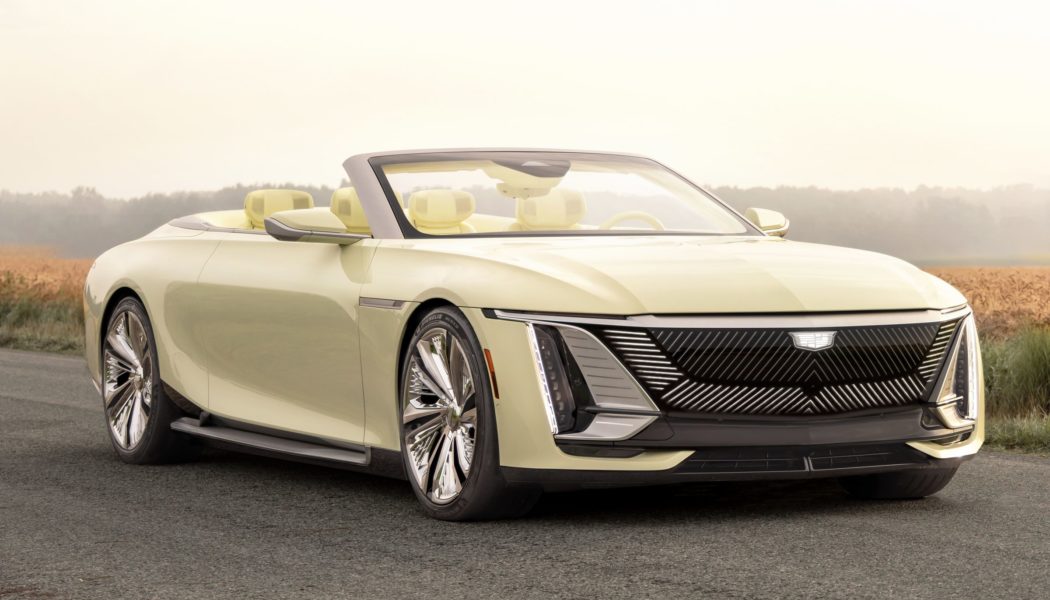 Cadillac’s extra-long, extra-yellow EV has a fridge in the back seat