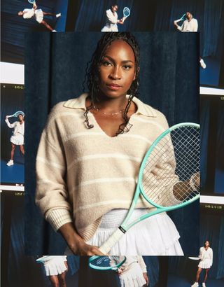 Coco Gauff wears a Polo V-Neck Sweater