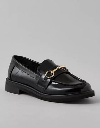 Black Flat Loafers With Gold Hardware