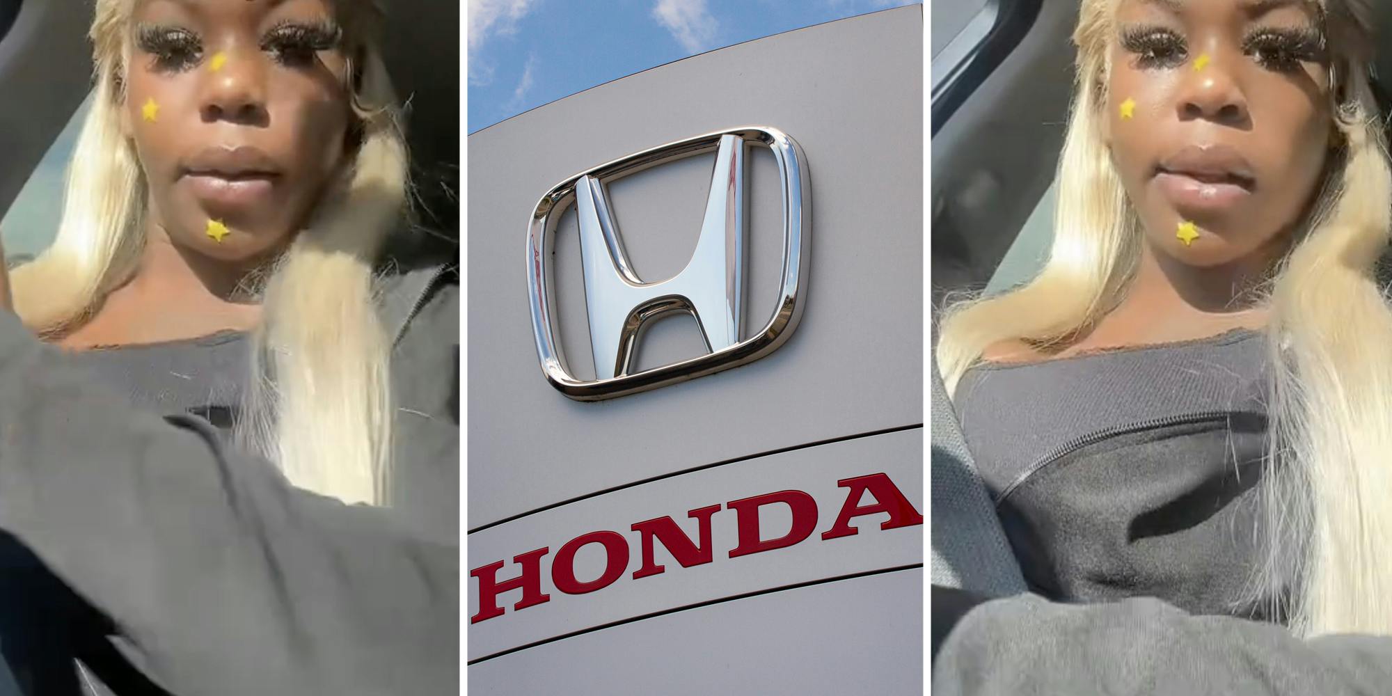 Woman talking(l+r), Honda sign(c)