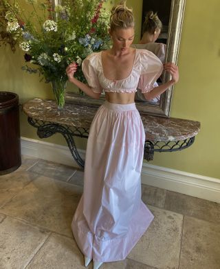 Elsa Hosk wearing a Helsa crop top and poplin maxi skirt