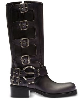 Miu Miu Buckle-Detail Leather Boots