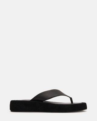 Kylen Black Leather Thong Slide Sandal