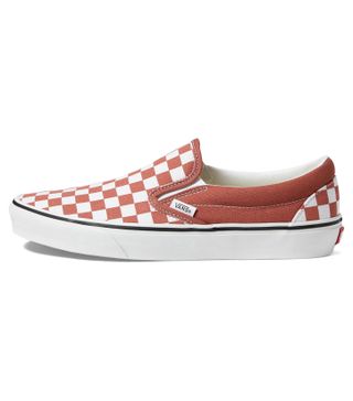 Vans, Classic Slip-On Sneakers in Color Theory Checkerboard Auburn