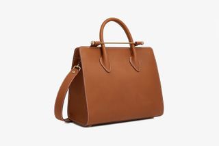 The Strathberry Top-Handle Midi Tote in Brown Leather 