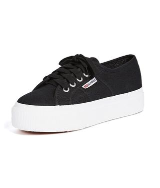 Superga canvas platform sneakers in black with white soles