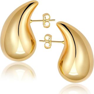 Chunky Gold Hoop Earrings for Women 18k Gold Plated Teardrop Earrings Hypoallergenic Gold Chunky Earrings Open Hoops Lightweight Drop Earrings With Sterling Silver Post for Women Girls