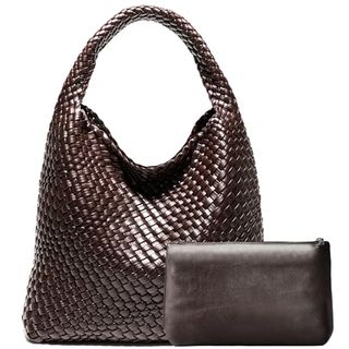 Woven Handbag, Woven Vegan Leather Bag for Women, Woven Tote Bag Shoulder Bag Top-Handle Bag Underarm Bag With Purses (brown)