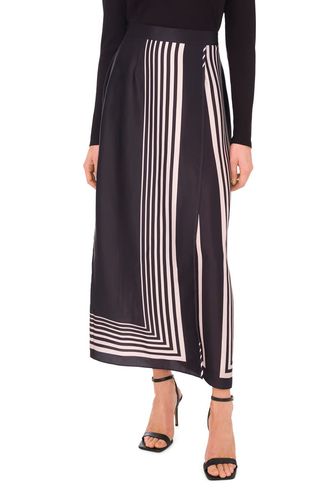 Geometric Print Crossover Satin Midi Skirt