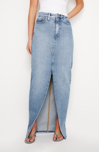 Slit Front Denim Maxi Skirt