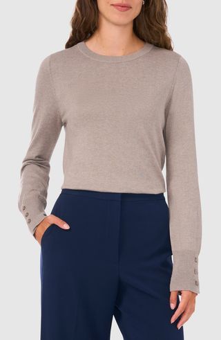 Button Cuff Crewneck Sweater