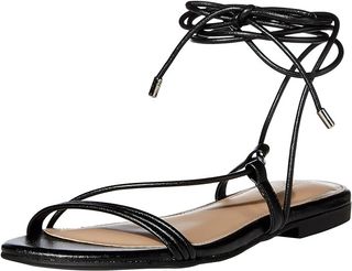 The Drop Women's Samantha Flat Strappy Lace-Up Sandal, Faux Leather Black, 8