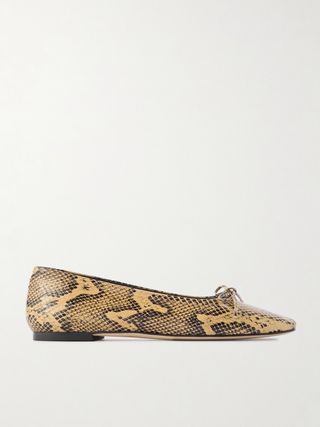 Delfina Bow-Detailed Snake-Effect Leather Ballet Flats