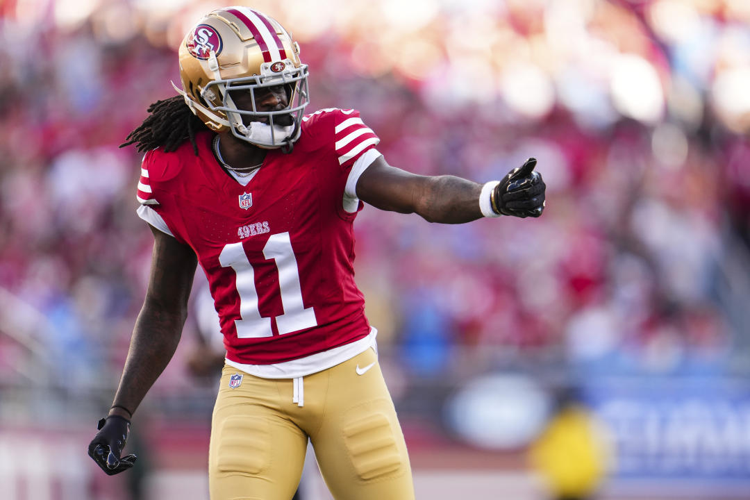 Will Brandon Aiyuk stay with the 49ers, or be traded elsewhere? (Photo by Cooper Neill/Getty Images)