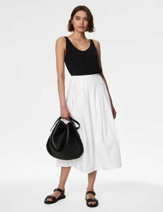 Pure Cotton Box Pleat Midaxi A-Line Skirt